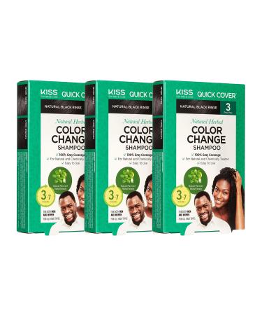 Kiss Quick Cover Natural Herbal Color Change Shampoo 3 Pouches (3 PACK Natural Black) 3 Count (Pack of 3) Natural Black