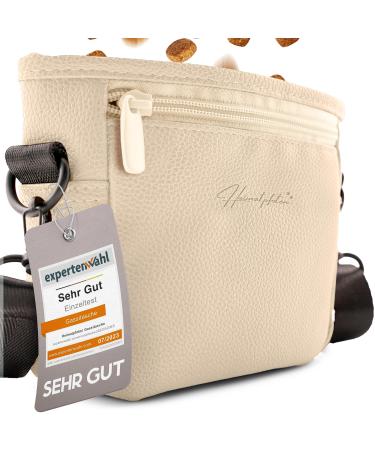Heimatpfoten food bag for dogs made of imitation leather - walking bag with one-handed magnetic closure dog treat bag ... S Caramel