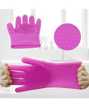 Home Beyond 2-Pack Magic Silicone Household Cleaning Gloves with Rubber Sponge Scrubber Reusable Dishwashing Kitchen Gloves Dark Pink - Buy Online on GoSupps.com