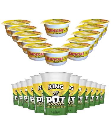 Chicken Instant Noodles Bulk Buy - Pack of 12 Mr. Noodles Kimchi & Pack of 12 Chicken and Mushroom Pot Noodles with Topline Card. Ramen Noodles Multipack for Camping Lunchbox Snacks