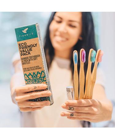 Bamboo Toothbrush 4-Pack & Compostable Dental Floss Set | Eco-Friendly Oral Care Kit with Refillable Glass Holder | Biodegradable & BPA-Free | Natural Gifts for Men & Women - Buy Online on GoSupps.com