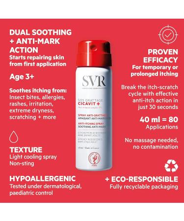 SVR CICAVIT+ SOS Ultra-Rapid Anti-Itch Relief Face and Body Spray for Soothing and Cooling Itchy and Damaged Skin Alll Ages 40ml - Buy Online on GoSupps.com