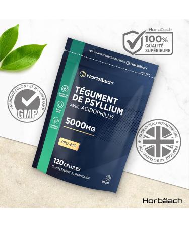Psyllium Blond Gelules 5000mg avec ProBio Acidophilus | 120 Gelules V g taliennes | Psyllium Husk Fibre | Horbaach - Buy Online on GoSupps.com