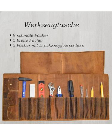 Flevado XXL Large Unisex Multifunctional Tool & Cosmetic Bag | Full Leather Organizer - Brown - Buy Online on GoSupps.com