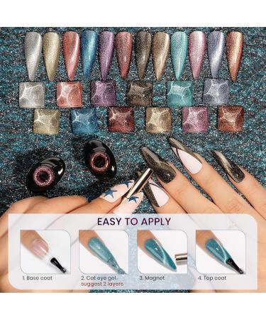 SUPWEE Reflective Cat Eye Gel Polish Kit - 12 Glittery Colors with 9D Magnetic Effect for DIY Manicure | Nail Salon Quality - Buy Online on GoSupps.com