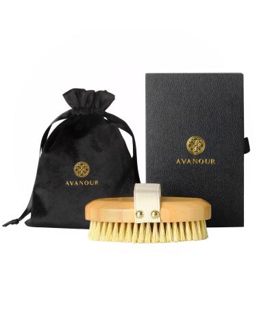 Avanour dry brush dry Brush vegan plastic-free set gift box velvet travel bag body brush made of natural bristles massage brush including Dry Brush Guide
