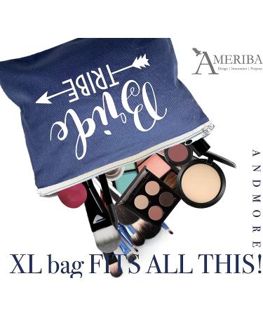 12 Pack Bridesmaids Makeup Bags Set + Bride Bag | Premium XL Natural Cotton Canvas - Bachelorette Party & Bridal Shower Gifts - White & Navy Blue - Buy Online on GoSupps.com