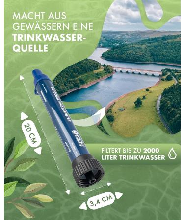 NaturBummler Outdoor Water Filter - CO2-Neutral 2000L Kills 99.999% Bacteria & Germs - Perfect for Camping & Survival - Includes Carabiner & Extension Neck - Buy Online on GoSupps.com