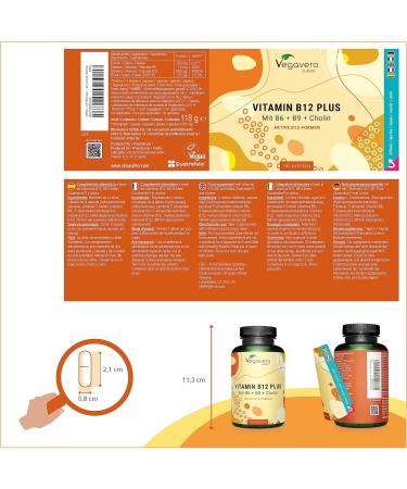 Vegavero Vitamin B12 1000 mcg | From France & Spain | The Only One Without Additives & Vegan | With 2 Active Forms + Folic Acid + B6 + Choline | Energy + Anti-Fatigue | 180 Capsules - Buy Online on GoSupps.com