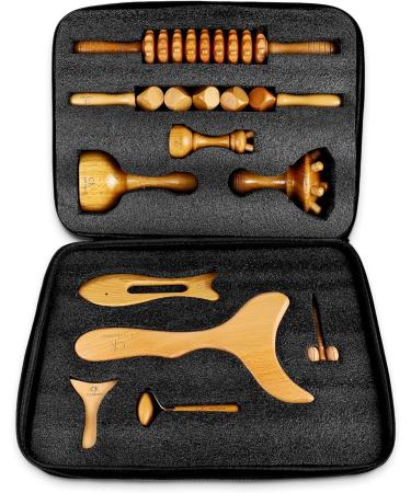 Coolkosmo Professional Maderotherapy Set | Anti-Cellulite Massage & Lymphatic Drainage | Gua Sha Body & Face Massager | Massage Roller & Exclusive Case - Buy Online on GoSupps.com