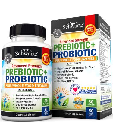 Prebiotics and Probiotic with Whole Food Enzymes for Adults Women & Men - Probiotics Lactobacillus Acidophilus - Digestive Health Capsules Shelf Stable Supplement - Non-GMO Gluten & Dairy Free - 30ct 30 Count (Pack of 1)
