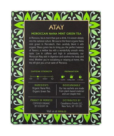 Mina Organic ATAY Mint Green Tea - Authentic Moroccan Peppermint & Shara Green Tea, 15 Biodegradable Sachets - Buy Online on GoSupps.com