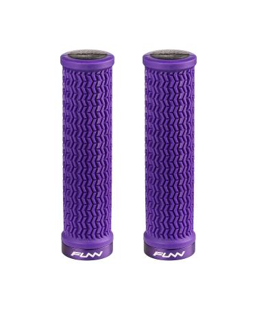 Funn Holeshot Mountain Bike Grips with Single Lock On Clamp, Lightweight and Ergonomic Bike Handle Grips with 22 mm Inner Diameter, Hardened End Bicycle Handlebar Grips for MTB/BMX Purple
