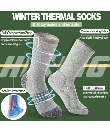Buy Warm Merino Hiking Socks for Kids - 4 Pairs - Thick Winter Sports Socks in Gray Blue Green Brown | Perfect Christmas Gift - Buy Online on GoSupps.com