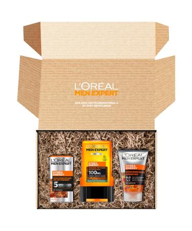 L'Or al Men Expert gift set for men with washing gel face cream and XL shower gel with taurine energy box with hydra energy moisture care refreshing cleaning gel and bodywash 3-part energy box old