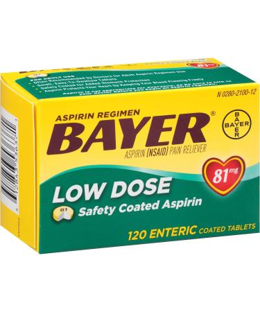 Bayer Low Dose 81mg Aspirin 120 Enteric Coated Tablets - Heart Health Support - Buy Online on GoSupps.com