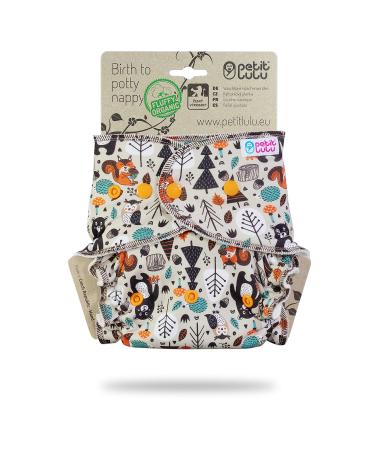 Petit Lulu Bamboo Fitted Maxi-Night Diaper | Snaps | Fluffy Organic | Reusable & Washable | Made in Europe (Forest Friends)