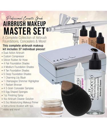 Belloccio Airbrush Makeup System Master Set - 17 Foundation Shades, Blush, Shimmer, Bronzer - Deluxe 1/2oz Bottles - Buy Online on GoSupps.com