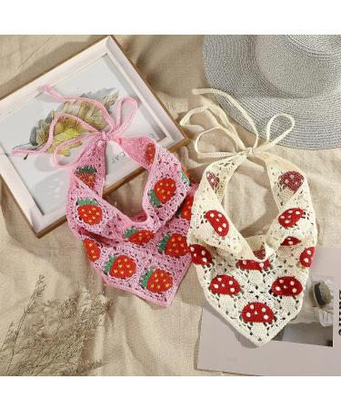 AWAYTR Crochet Bandana Head Kerchief Hair Scarf 2Pcs - Floral Hair Scarves for Women Girls - Pink & Beige - Buy Online on GoSupps.com