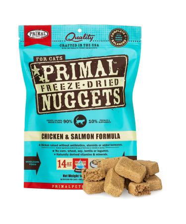 Primal Freeze Dried Cat Food Nuggets, Crafted in The USA Grain Free Raw Cat Food Chicken & Salmon Formula 14 Ounce (Pack of 1)