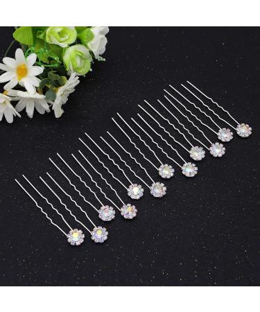 Ammei Crystal Bridal Hair Pins Clips Wedding Hair Accessories Hair Set Jewelry With Rhinestone For Brides and Bridesmaids Set Of 12 (AB Silver) - Buy Online on GoSupps.com