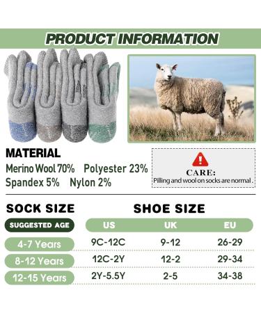 Buy Warm Merino Hiking Socks for Kids - 4 Pairs - Thick Winter Sports Socks in Gray Blue Green Brown | Perfect Christmas Gift - Buy Online on GoSupps.com
