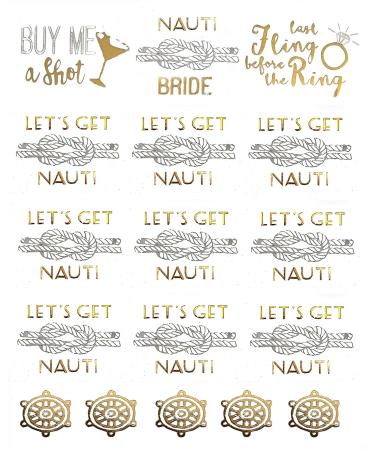 Bachelorette Bride to Be Nautical Temporary Tattoos - 100+ Gold Metallic Designs - Bride's Crew, Nauti Bride, Last Fling - Perfect for Engagement & Bachelorette Party - Waterproof & Nontoxic - Buy Online on GoSupps.com