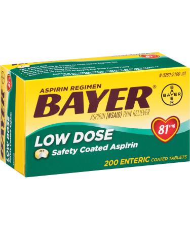 Bayer 81mg Enteric Coated Aspirin 200 Count - Pain Reliever/Fever Reducer - Buy Online on GoSupps.com