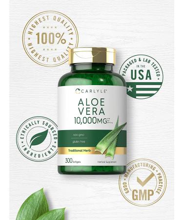 Aloe Vera Capsules 10,000mg | 300 Softgel Pills | Non-GMO & Gluten-Free Supplement by Carlyle - Buy Online on GoSupps.com