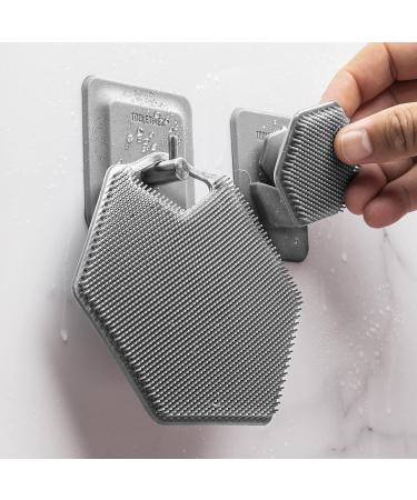 Tooletries Ultimate Scrubber Set - 2X Scrubbers & Holders - Silicone Organizer for Shower & Bathroom - Grey - Buy Online on GoSupps.com