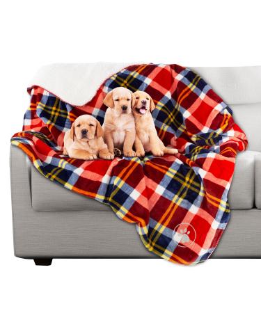 Waterproof Pet Blanket - 50x60 Reversible Plaid Throw Protects Couch, Car, Bed from Spills, Stains, or Fur - Dog and Cat Blankets by Petmaker (Red) Large Red Plaid