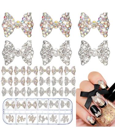 24 Pieces 3D Nail Bows Charms Rhinestones 3D Nail Charms Nail Bow Charms Alloy Pearl Bowknot Nail Accessory for Women Girls Nail Salon DIY Nail Decorations (Silver  Laser) Multicolor - Buy Online on GoSupps.com