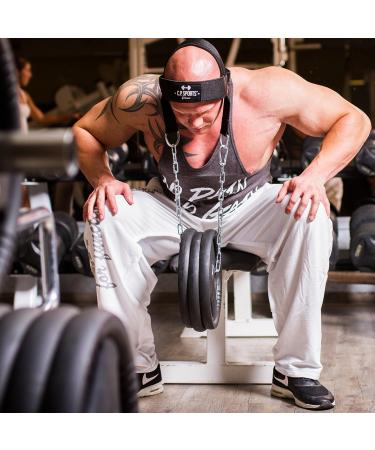 C.P.Ports Adjustable Head and Neck Coach | Nylon Padded Fitness Harness with Chain & Carabiner | Strength Training Gear for Bodybuilding - One Size - Black - Buy Online on GoSupps.com