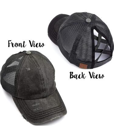 Funky Junque Criss Cross Hat | Women's Distressed Ponytail Baseball Cap | Black - Buy Online on GoSupps.com