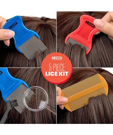 Premium 5 Piece Lice Kit - Nit Removal Set with Fine Tooth Comb and Magnifier - Removes Lice and Eggs, Comfortable Rounded Tips - Full Treatment Louse Comb Set - Buy Online on GoSupps.com