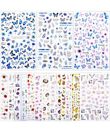 BIHRTC 15 Sheets Butterfly Nail Stickers Spring Floral Flower Self-Adhesive Nail Art Decals DIY Nail Art Supplies for Women Girls Nail Art Decorations Supplies Nails Manicure Decor Butterfly 15