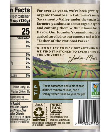 Organic Fire Roasted Diced Tomatoes with Green Chilies - Muir Glen 14.5 oz - No Sugar Added - Buy Online on GoSupps.com