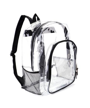 JOMPARO Heavy Duty Transparent Clear Backpack See Through Backpacks for School,Sports,Work,Stadium,Security Travel,College 16.5 inch Black