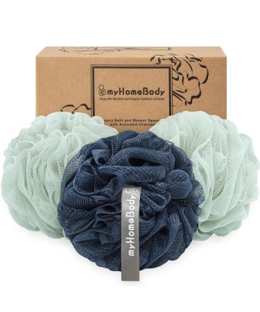 Myhomebody Large 70g Luffashwamm Body Scrubber Bathwimming |Gentle peeling sponge - body cleaning and shower sponge with activated carbon - 2 Sea Foam Green + 1 Navy Blue 3 Series Pack - Buy Online on GoSupps.com
