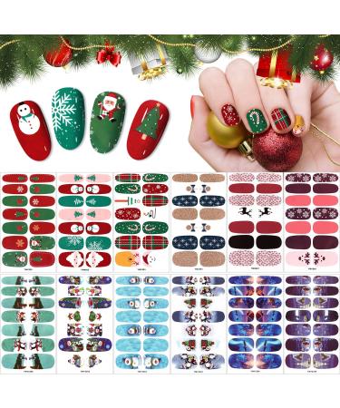 12 Sheets Christmas Full Nail Wraps EBANKU Adhesive Nail Art Polish Stickers Santa Claus Penguin Snowman Design Nail Art Decals Strips with 1 Piece Nail Files for Women Girl Christmas Nail Decoration
