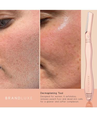 Brandluxe Dermaplaning Tool - Face & Eyebrow Shaping, Hair Removal & Exfoliation Razor (Rose Gold +2 Heads) - Eco-Friendly Design for Women - Buy Online on GoSupps.com