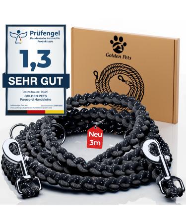 Test grade: very good - dog leash reflecting i 3m adjustable weatherproof & tearproof up to 250 kg i paracord Kleine reconciliation i small - large dogs black 3 m dogs from 15 kg