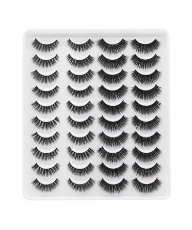 20 Pairs 10-13 mm 3D Mink Lashes Bulk Faux Thick Long Wispy Natural Mink Lashes Pack Short Wholesales Natural False Eyelashes V2007 (V2007) 20 Piece Assortment
