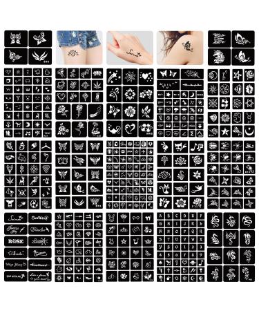 16 Sheets Henna Tattoo Stencils Reusable for Women Girls and Kids  220+ PCS Tattoo Templates  Airbrush Tattoo Stencil