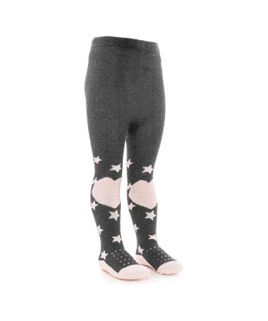 LaLoona Baby Crawling Tights - Baby Tights with ABS Anti-Slip Sole and Knees - Stars Pink 86/92 (12-24 Months) Pink Grey