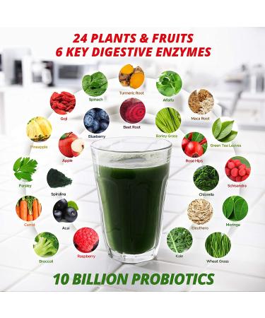 Get Your Greens Super Greens Powder - 10 Green Juice Blend, 8 Antioxidants, 6 Enzymes, 10B Probiotics - Delicious & Easy to Mix - Non-GMO & Sugar Free - Buy Online on GoSupps.com