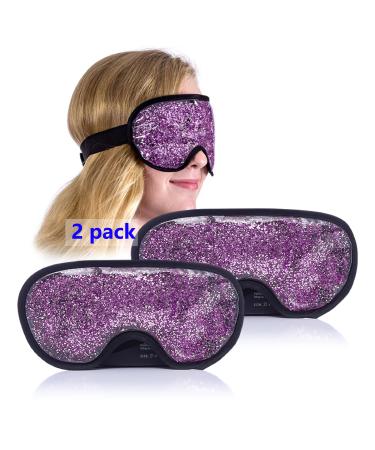 Cooling Ice Gel Eye Mask 2 Pack - Reusable Eye Masks Sleeping Mask with Plush Backing for Migraine Sleep Puffiness Dark Circles Headache Relief (Pink)