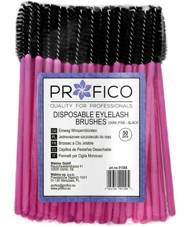 Profico 50-Piece Disposable Eyelash Brush Set | Dark Pink & Black Mascara Applicators for Eyelash Extensions - Buy Online on GoSupps.com