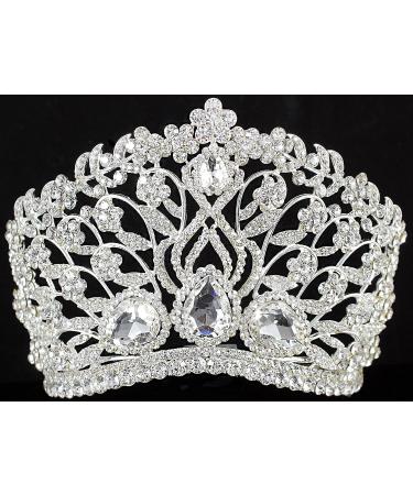 Janefashions Large Floral Rhinestone Tiara Crown Headpiece | Beauty Queen Princess Pageant | Bridal Silver T901 - Buy Online on GoSupps.com