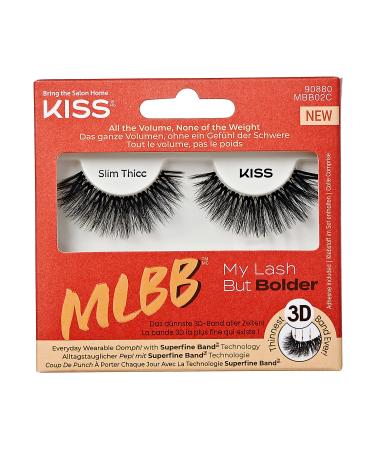 KISS My Lash But Bolder 3D Volume False Eyelashes - Slim Thicc  Black  Comfortable  Voluminous  Natural-Looking  Faux Mink  Vegan  Fuller  3D Lashes  Superfine  Knotless  Fluffy & Soft | 1 Pair